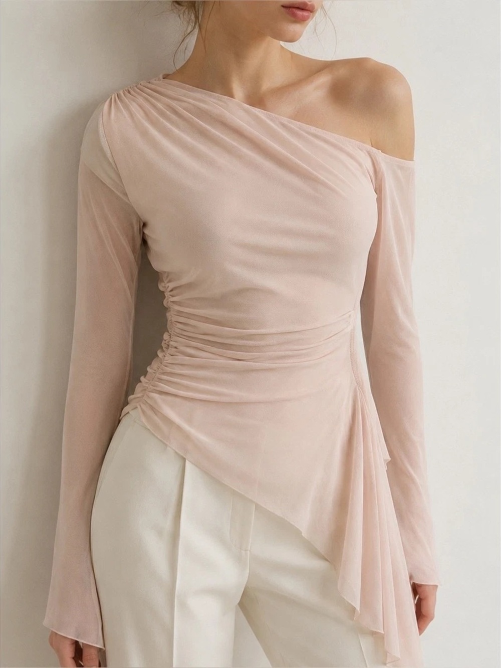 Zara Cropped Hoodie Sweatshirt Pale Pink